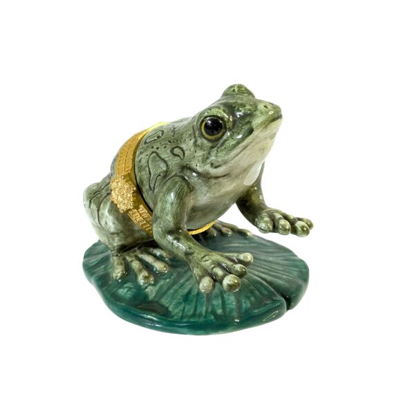 Westland Frog Lilypad 1998 #4430 VTG Hinged Small Porcelain Trinket Box Jewelry - Picture 1 of 11